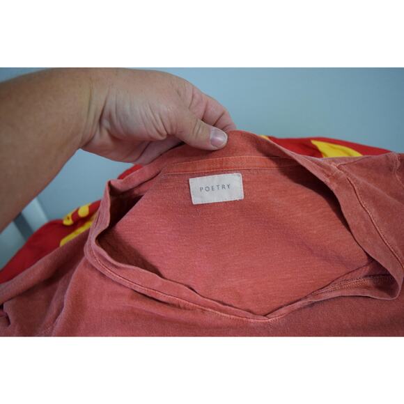 Poetry Shirt Womens 8 Red Short Sleeve Hemp Cotton Relaxed Fit Casual Top - Picture 4 of 6